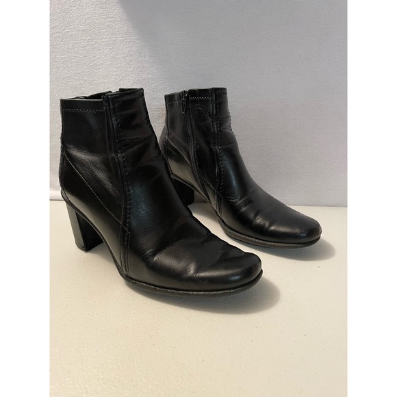 Franco Sarto Leather heeled boot black‎ size 6 vintage zip on side - Picture 1 of 15